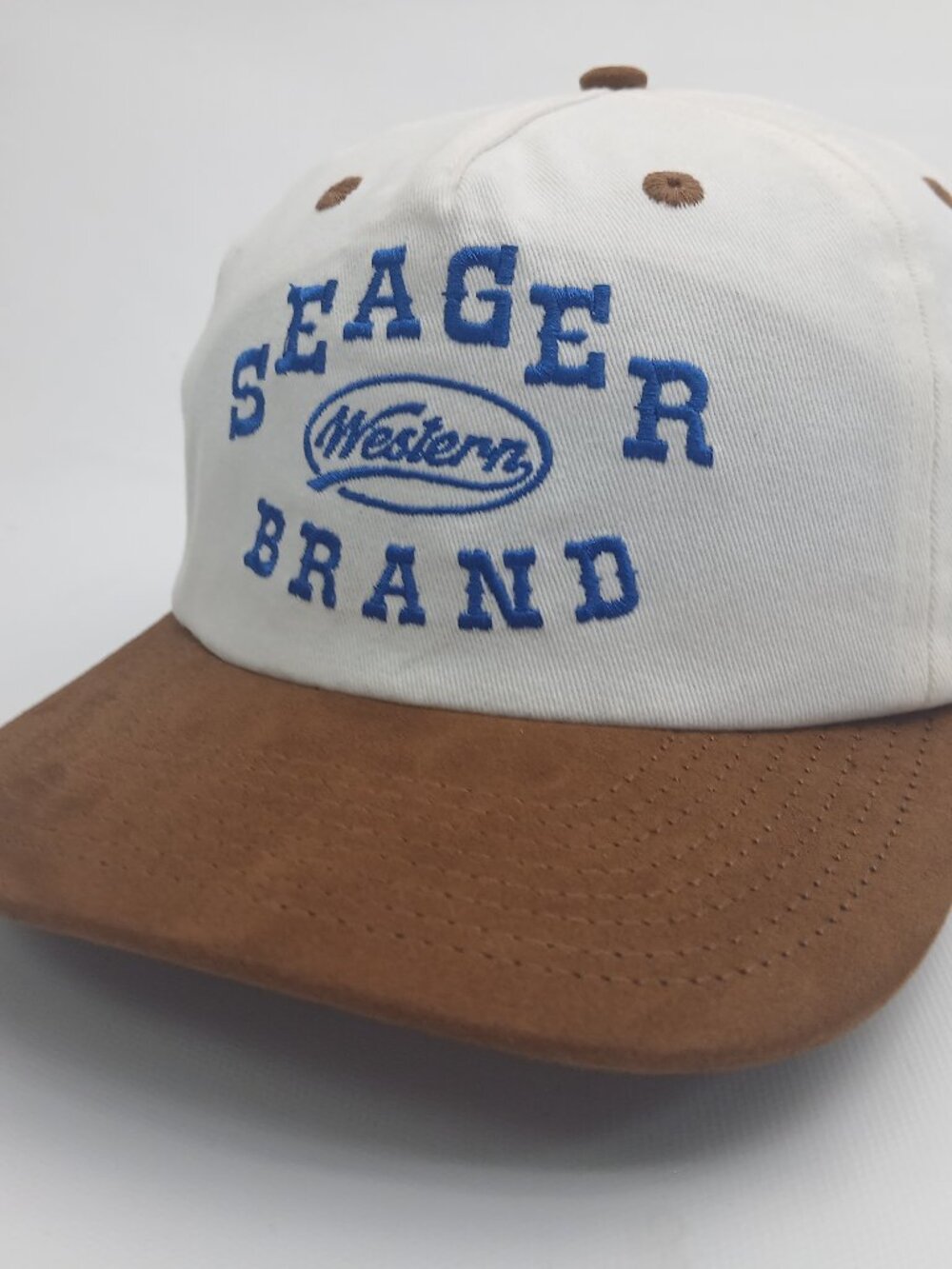 Seager Western Brand Cotton Cloth/Suede Bill White And Brown Snapback Hat